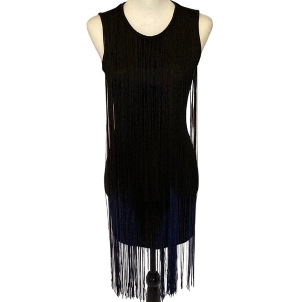 On Twelfth full fringed black mini dress.  Fabulous, fun and sexy
